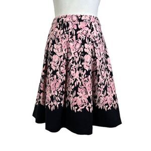 Luxe by Carmen Marc Valvo Black and Pink Floral Skirt Zip Closure Size 8 Petite